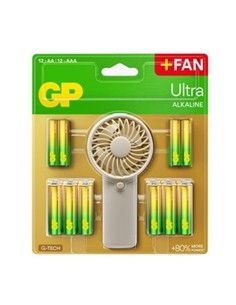 GP Ventilador de Mano+Pack 12 Pilas AA+Pack 12 Pilas AAA