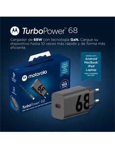 MOTOROLA Cargador Red Tipo C + Cable Tipo C M/M Turbo Power 68W PD Negro