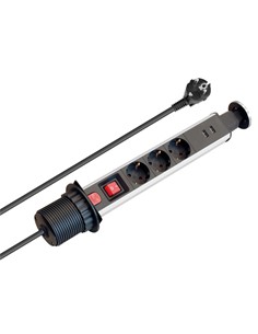 NIMO Regleta Con 3 Tomas Schuko Torre Retractil Con Interruptor 2x Tomas Usb 1.5Mtrs Negra MEL230