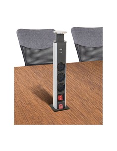 NIMO Regleta Con 3 Tomas Schuko Torre Retractil Con Interruptor 2x Tomas Usb 1.5Mtrs Negra MEL230