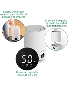 MEDISANA Humedificador Ultrasonico De Aire Top-Fill AH 663 Capacidad 4.5L Higrometro Con Alimentacio