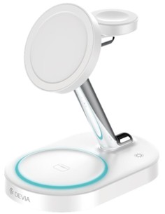 DEVIA Base Carga Inalambrica 3 en 1 Iphone/Watch/Airpods 15W  Carga Magnetica Blanca