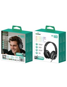 NEW SCIENCE Auricular de Casco Diadema Con Microfon y Cable A-623 Conector Tipo C Negro