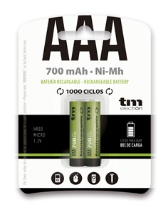TM ELECTRON Pack 2 Pilas AAA Recargable 700Mah
