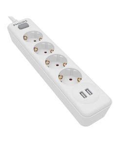 PHILIPS Regleta 4 Tomas Schuko Blanca 2 Puertos Usb ,Con Interruptor,Cable 2Mtrs SPN3042WA/19