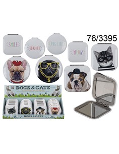 Espejo de Bolsillo Doble Redondo Diseño Surtido Perro Y Gatos 76/3395
