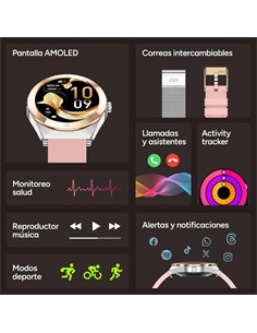 KSIX Reloj Smartwatch LYRA Plata  Monitor de Sueño, Llamadas.Notificaciones,Ritmo Cardiaco,Oximetro