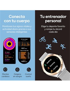 KSIX Reloj Smartwatch LYRA Plata  Monitor de Sueño, Llamadas.Notificaciones,Ritmo Cardiaco,Oximetro