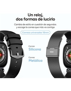 KSIX Reloj Smartwatch IRIA Negro Monitor de Sueño, Llamadas.Notificaciones,Ritmo Cardiaco,Oximetro