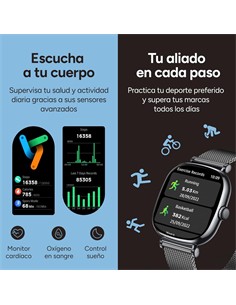 KSIX Reloj Smartwatch IRIA Negro Monitor de Sueño, Llamadas.Notificaciones,Ritmo Cardiaco,Oximetro