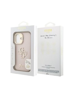 GUESS Funda IPHONE 17 Trasera Rigida Grained Rosa Logo Soporte Camara