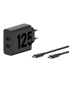 MOTOROLA Cargador Corriente 2xTipo C+Cable Datos Tipo C 125W Turbo Power125 Negro
