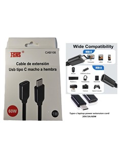 FGNS Cable Extensor Tipo C M/H 1Mtr Negro 60W