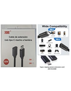 FGNS Cable Extensor Tipo C M/H 2Mtrs Negro 60W