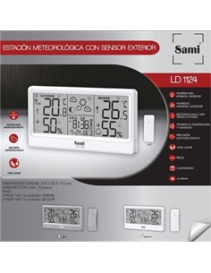 SAMI Estacion Barometrica LD-1124 con Sensor,Fase lunar,Calendario,Temperatura Interior Exterior,Hum
