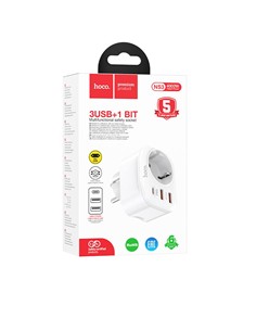 HOCO Enchufe 1 Toma Con 3xUsb+1xTipo C NS3 4000W Blanco