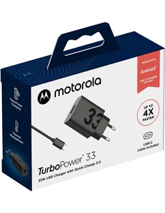MOTOROLA Cargador Corriente Tipo C+Cable Datos Tipo C 33W Turbo Power33 Negro