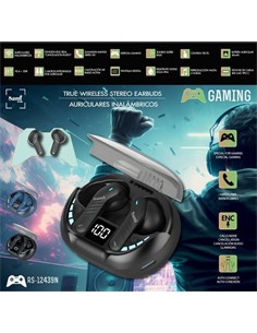 SAMI Auricular Bluetooth GAMING RS-12439 Negro 6H IPX4 Con Estuche de Carga Cancelacion De Ruido