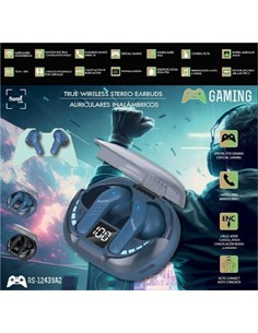 SAMI Auricular Bluetooth GAMING RS-12439 Azul 6H IPX4 Con Estuche de Carga Cancelacion De Ruido