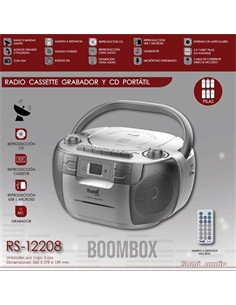 SAMI Radio Cassette CD Portatil Grabador BOOMBOX RS-12208  ,Usb,Micro Sd Pilas Y Corriente