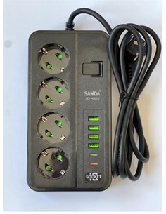 SANDA Regleta 4 Enchufes+ 4xUsb A+2xTipo C Con Interruptor 3000W SD-4453
