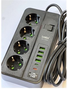 SANDA Regleta 4 Enchufes+ 4xUsb A+2xTipo C Con Interruptor 3000W SD-4453