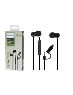SANYO Auricular Con Cable 2 En 1 Mini Jack/Tipo C KS144 Microfono Negro