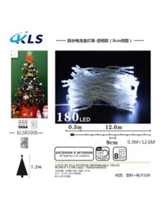 KLS Tira Luz Navidad Blanco Exterior Pila 180Led 12.6Mtrs 8 Funciones 85943