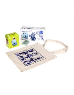 FUJIFILM Camara Foto Instantanea INSTAX Mini 12 Azul Pack Navidad Tote Bag, Pack 10 Hojas,Correa