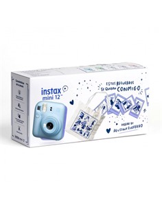 FUJIFILM Camara Foto Instantanea INSTAX Mini 12 Azul Pack Navidad Tote Bag, Pack 10 Hojas,Correa