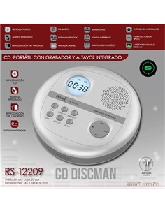 SAMI Reproductor Cd Discman Bateria Rec./Altavoz/Usb/Micro Usb/Grabado Auriculares Inclu./ RS-12209
