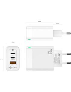 AiSENS Cargador Red Por Usb Y 2X Tipo C 65W Gan Blanco