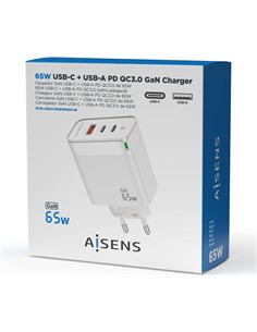 AiSENS Cargador Red Por Usb Y 2X Tipo C 65W Gan Blanco