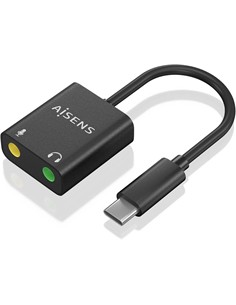 AiSENS Adaptador Tipo-C/M A 2X Jack 3.5mm/H Microfono y Auricular Negro A109-0767