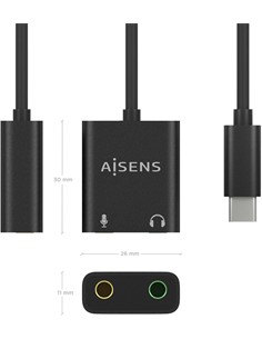 AiSENS Adaptador Tipo-C/M A 2X Jack 3.5mm/H Microfono y Auricular Negro A109-0767