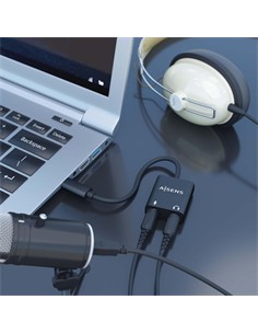 AiSENS Adaptador Tipo-C/M A 2X Jack 3.5mm/H Microfono y Auricular Negro A109-0767