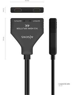 AiSENS Splitter Hdmi 1X2 Salidas Con Alimentacion Por Usb 4K 30Hz Full HD A123-0654