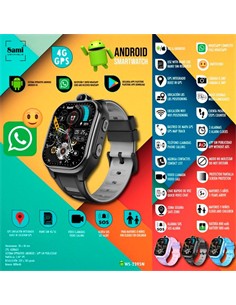 SAMI Reloj Smartwatch 4G G9S WS-2395 Junior Para Niños Android Whatsapp Negro