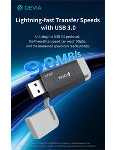 Devia Lector de tarjeta SD / MicroSD USB/USB-C 3.0 5Gbps capacidad maxima de lectura 2Tb