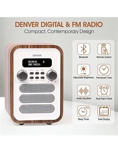 DENVER Radio Portatil DAB FM Vintage Blanco DAB-48