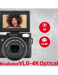 AGFAPHOTO Pack Camara Digita+Tripode+Microfono Para Vlog VLG-4K Optical 24Mpx/4K