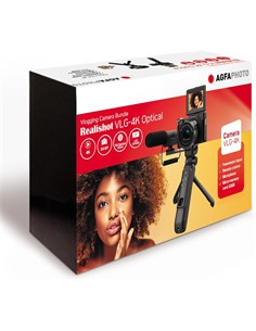 AGFAPHOTO Pack Camara Digita+Tripode+Microfono Para Vlog VLG-4K Optical 24Mpx/4K