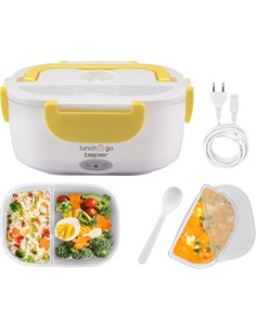 BEPER Fiambrera Electrica 2 En 1 Con Recipientes Extraibles 40W Con Cuchara Blanco Amarillo 90.920G