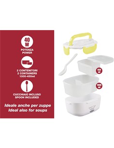 BEPER Fiambrera Electrica 2 En 1 Con Recipientes Extraibles 40W Con Cuchara Blanco Amarillo 90.920G