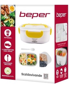 BEPER Fiambrera Electrica 2 En 1 Con Recipientes Extraibles 40W Con Cuchara Blanco Amarillo 90.920G