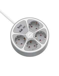 TM ELECTRON Base Redonda Multiple de 4 Enchufes + Puerto Usb y Tipo C 1.5Mtrs Gris TMUAD554CB