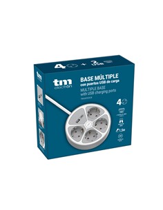 TM ELECTRON Base Redonda Multiple de 4 Enchufes + Puerto Usb y Tipo C 1.5Mtrs Gris TMUAD554CB