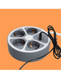 TM ELECTRON Base Redonda Multiple de 4 Enchufes + Puerto Usb y Tipo C 1.5Mtrs Gris TMUAD554CB
