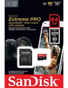 SANDISK Tarjeta Memoria Micro SDXC 64Gb Extreme Pro UHS-I 200MB/s 4K con Adaptador