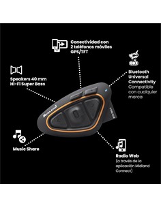 MIDLAND Intercomunicador Moto BTX1 PRO S  Bluetooth Conf Hasta 4 Personas Distancia 800 Mtrs